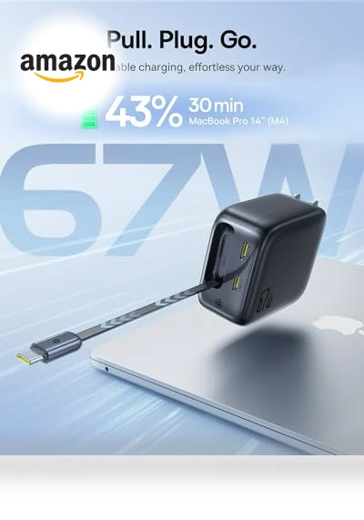 3 in 1 Fast Charging Block with Retractable Cable & Foldable Plug — Chargers, Baseus