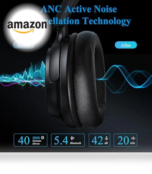 Active Noise Cancelling Wireless Headphones — Over-Ear Headphones, ACANDYA