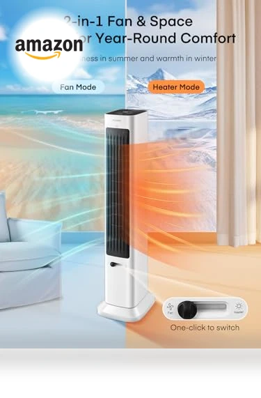 Oscillating Tower Fan and Space Heater Combo — Stand Fans, FOHERE