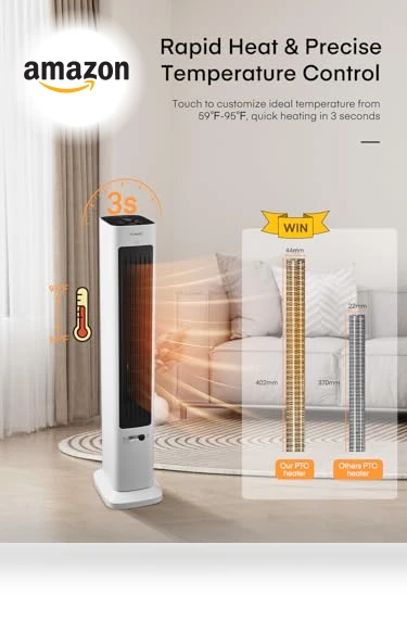 Oscillating Tower Fan and Space Heater Combo — Stand Fans, FOHERE