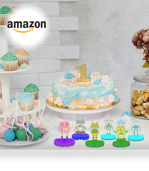 Vibrant Robot Honeycomb Ball Centerpieces & Standing Table Toppers Decorations Set — Party Centerpieces, Jajajuegos
