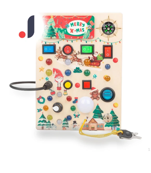 Wooden Montessori Busy Board with LED — Infant & Early Childhood Playthings, Sewing
