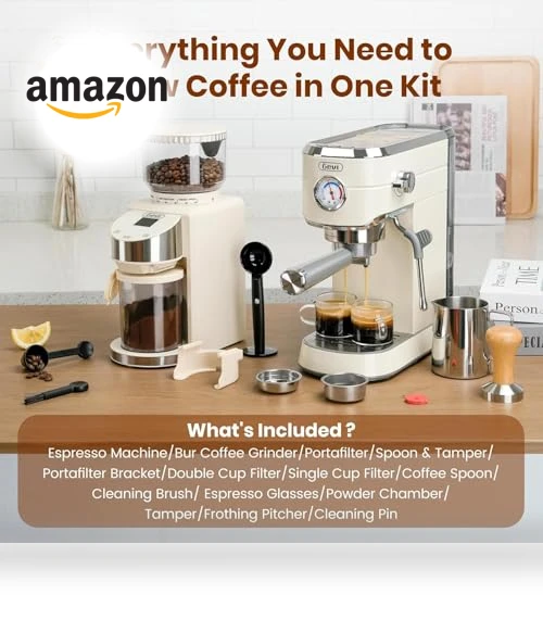 20 Bar Espresso Coffee Machine with Burr Grinder Set — Coffee & Espresso Combos, Gevi