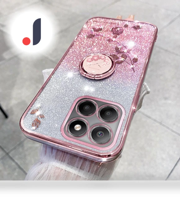 Ring Kickstand TPU Case Gradient Glitter Flower Pattern Phone Cover — Phone Accessories, KADEM