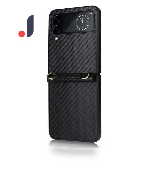 Carbon Fiber Texture Leather Coated PC Folding Phone Case with Long Lanyard — Phone Accessories, Smartwatch 2025