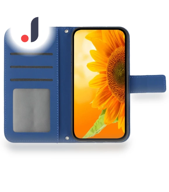 Sunflower Imprint Leather Wallet Phone Cover with Wrist Strap — Smartwatch Straps, Samrtwatch Bands Straps