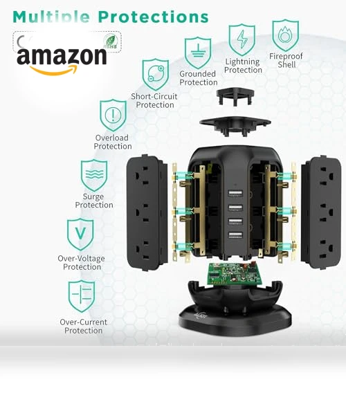 Power Strip Tower with USB Ports — Power Solutions & Surge Protection, AiJoy