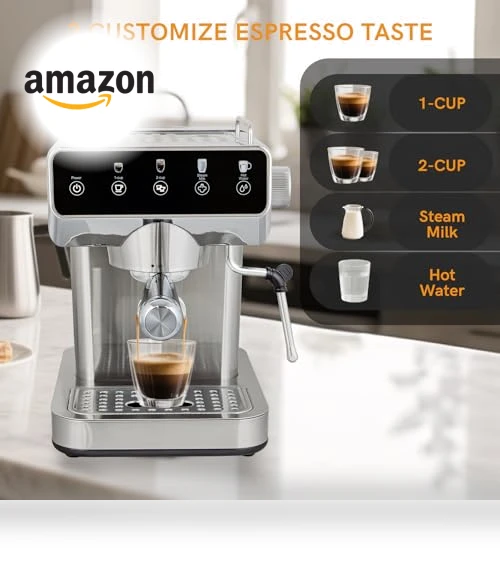 Stainless Steel Espresso Coffee Machine with Milk Frother — Coffee & Espresso Combos, ChefAidPower