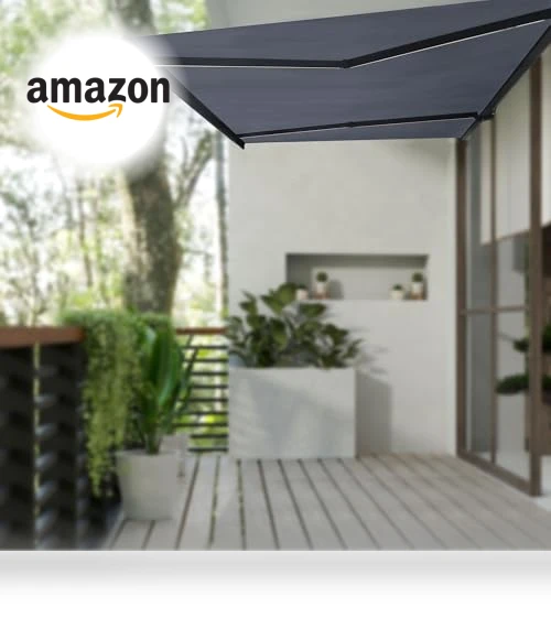 Full Cassette Motorized Retractable Patio Awning with LED Lights — , ALEKO