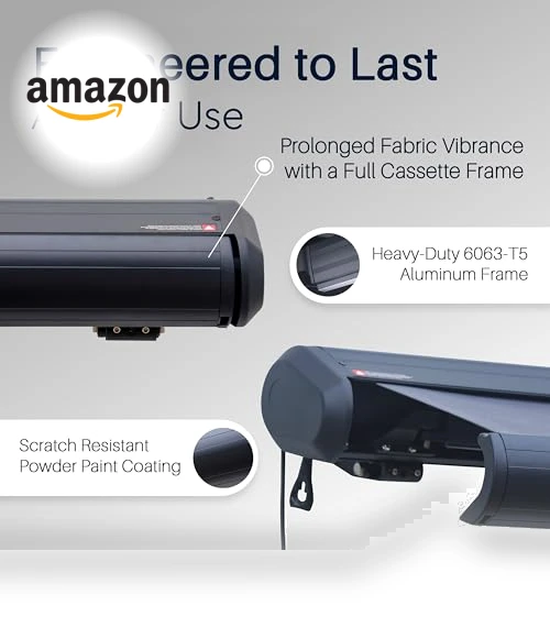 Full Cassette Motorized Retractable Patio Awning with LED Lights — , ALEKO