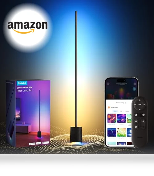 RGBICWW LED Floor Lamp with Bluetooth Speaker and White Noise — Standing Lights, Govee