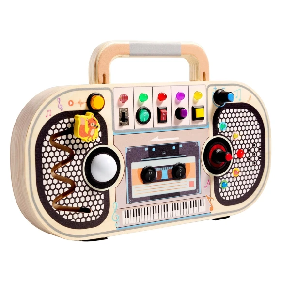 Wooden Sensory Toy with Voice Recorder, Music, and LED Lights — Infant & Early Childhood Playthings, Perseverance