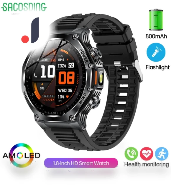 Smart Watch with Bluetooth Call and LED Flashlight — Wearable Accessories, SACOSDING
