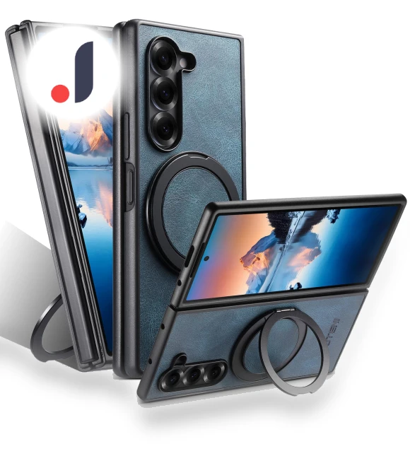 Leather Phone Back Cover with Rotating Kickstand — Phone Accessories, Smartwatch 2025