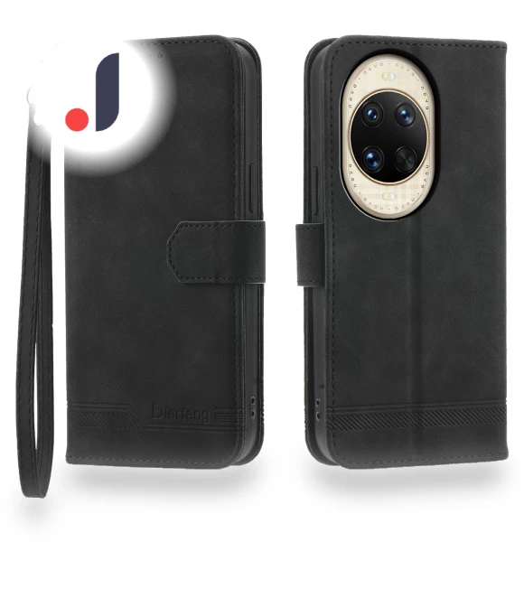 Lines Imprint Wallet Leather Phone Cover with Wrist Strap — Smartwatch Protectors, Smartwatch 2025