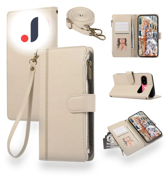 Multi Card Slots Zipper Leather Phone Cover with Shoulder Strap/Wrist Strap — Basic Cases, Smartwatch 2025