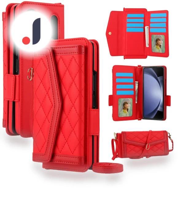 Quilted Design PU Leather Wallet Phone Cover with Shoulder Strap — Phone Accessories, Smartwatch 2025