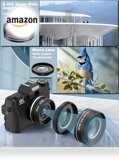 6K 64MP Digital Camera with WiFi & Microphone — Camcorder, FLATIC