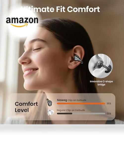 Clip On Earbuds Bluetooth 5.4 Wireless Earbuds Open Ear Bone Conduction Headphones — In-Ear Headphones, SIAWAG