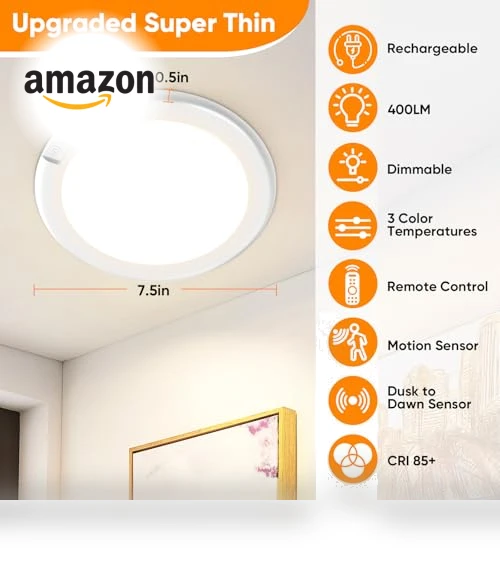 Rechargeable Motion Sensor Ceiling Light — Overhead Lighting, Bairth