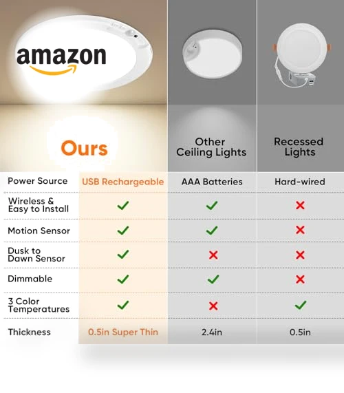 Rechargeable Motion Sensor Ceiling Light — Overhead Lighting, Bairth