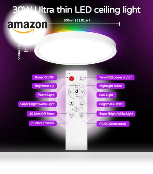 Smart Ceiling Light with Remote — Overhead Lighting, KYFGDLA