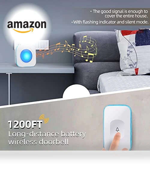 Wireless Doorbell with Flashing Light — Push Buttons, JSIEEM