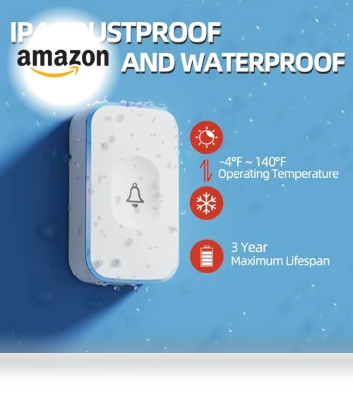 Wireless Doorbell with Flashing Light — Push Buttons, JSIEEM
