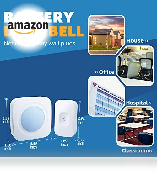 Wireless Doorbell with Flashing Light — Push Buttons, JSIEEM