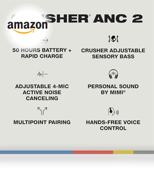 Wireless Over-Ear Bluetooth Headphones with Multi-Sensory Bass and Charging Cable — Over-Ear Headphones, Skullcandy