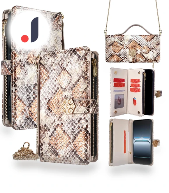 Snake Skin Texture PU Leather Wallet Phone Case with Shoulder Strap — Phone Accessories, Smartwatch 2025
