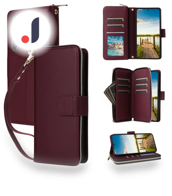 9 Card Slots Zipper Pocket PU Leather Phone Cover with Wrist Strap — Phone Accessories, Smartwatch 2025