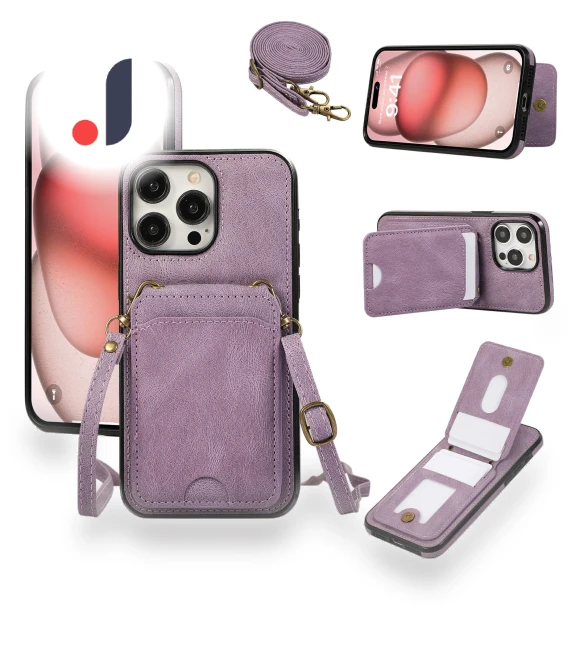 Card Holder Kickstand Leather+TPU Phone Cover with Shoulder Strap — Phone Accessories, Smartwatch 2025