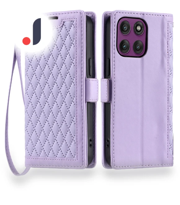Leather Case Rhombus Texture Wallet Stand Phone Cover with Wrist Strap — Flip Cases, Smartwatch 2025