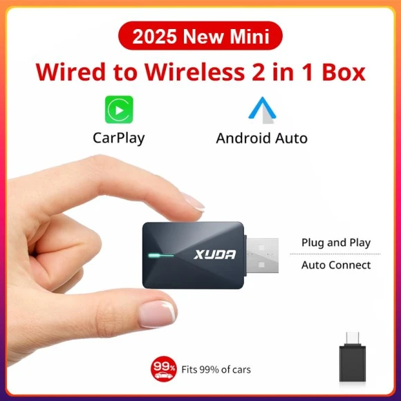 2 In1 Carplay & Android Auto Adapter Glass Rearview Mirror Mini AI Box — Navigation & GPS Accessories, ZoomSpark