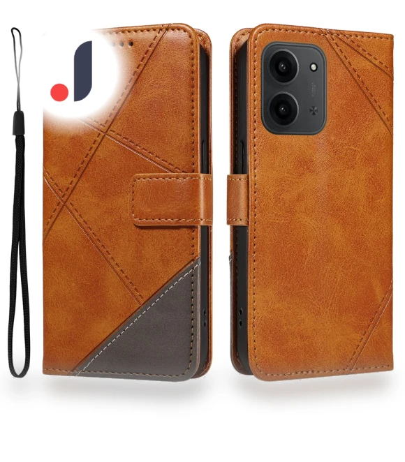 Leather Case Geometric Line Design Wallet Phone Cover with Wrist Strap — Phone Accessories, Smartwatch 2025