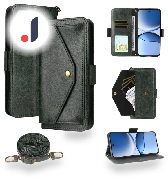 Leather Case Magnetic Closure Wallet Stand Phone Cover with Crossbody Strap — Flip Cases, Smartwatch 2025