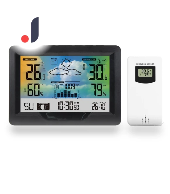 Wireless Weather Station Forecaster Indoor Outdoor Thermometer Hygrometer with Sensor Color Touch Screen Alarm Clock... — Barometers, AVE