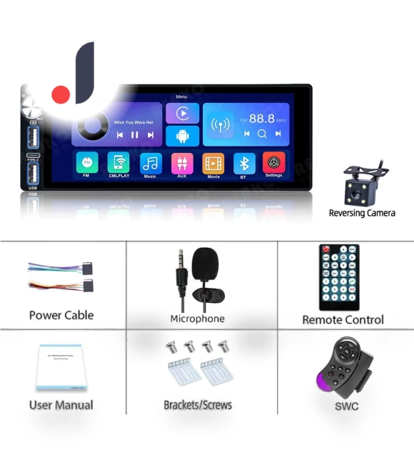 Universal 6.9-inch Car Radio with Carplay, Android, Touch Screen, Wi-Fi, GPS Navigation, Bluetooth, FM — Stereo Receivers, Reakosound