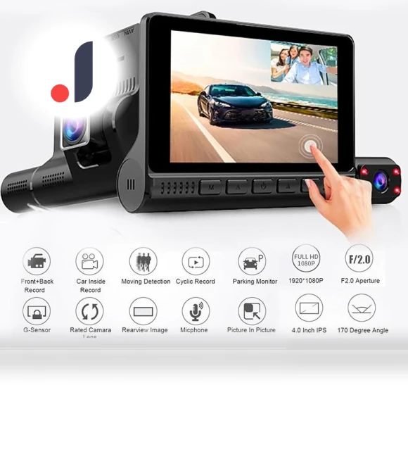 4-inch Touch Screen Dash Cam with 3 Lenses — Dashboard Cameras, Cars Auto Home