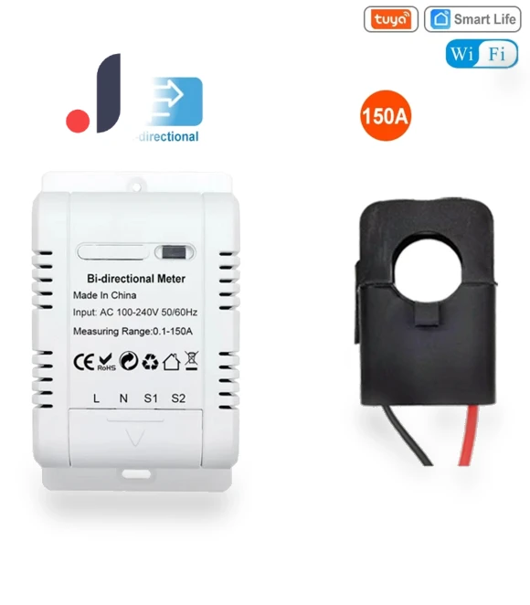Smart Bi Directional WiFi Energy Meter with 150A Clamp Current Sensor — Energy Measurement Tools, White Dream