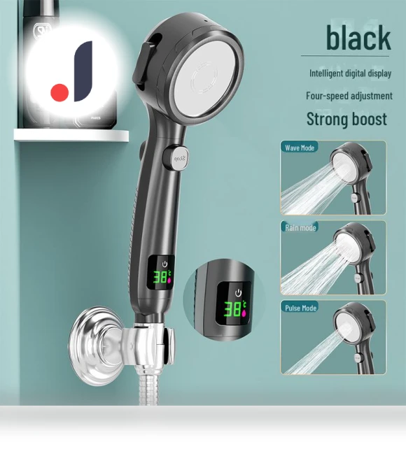 Luxury Smart LED Shower Head Set with Hand Sprayer and Heater — Fixed, Build My Home