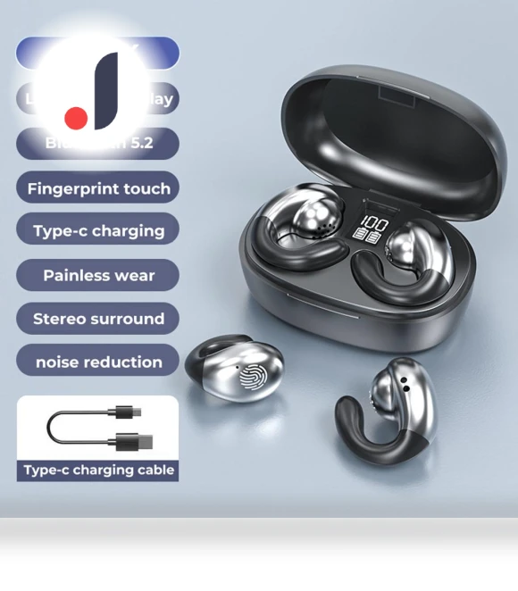 True Bone Conduction Bluetooth Earrings-Clip Earbuds — In-Ear Headphones, Junmaocun