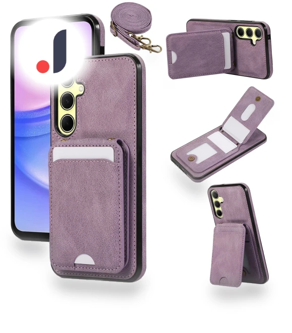 Card Holder Kickstand Leather+TPU Phone Cover with Shoulder Strap — Phone Accessories, Smartwatch 2025