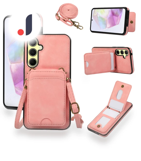 Card Holder Kickstand Leather+TPU Phone Cover with Shoulder Strap — Phone Accessories, Smartwatch 2025