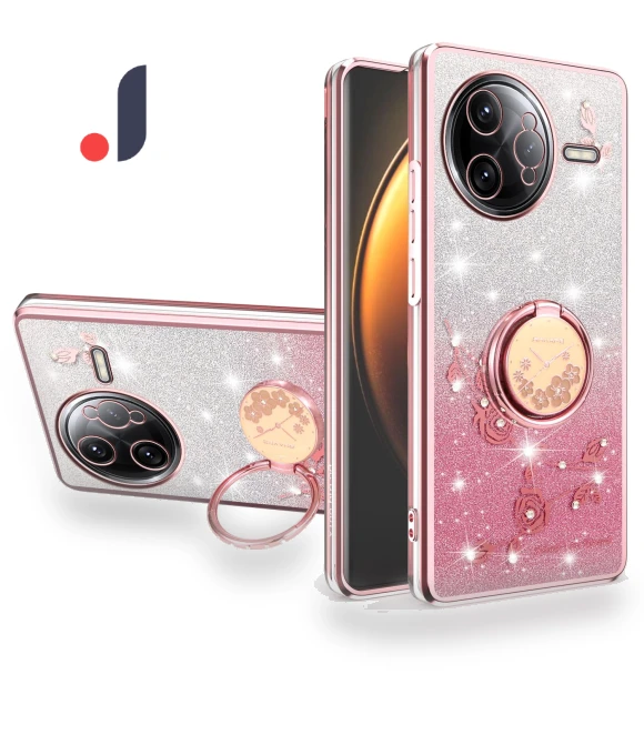 Case Ring Kickstand TPU Flowers Phone Cover Gradient Glitter Pink — Phone Accessories, KADEM
