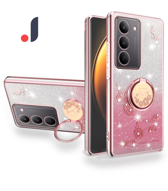 Case Ring Kickstand TPU Flowers Phone Cover Gradient Glitter Pink — Phone Accessories, KADEM