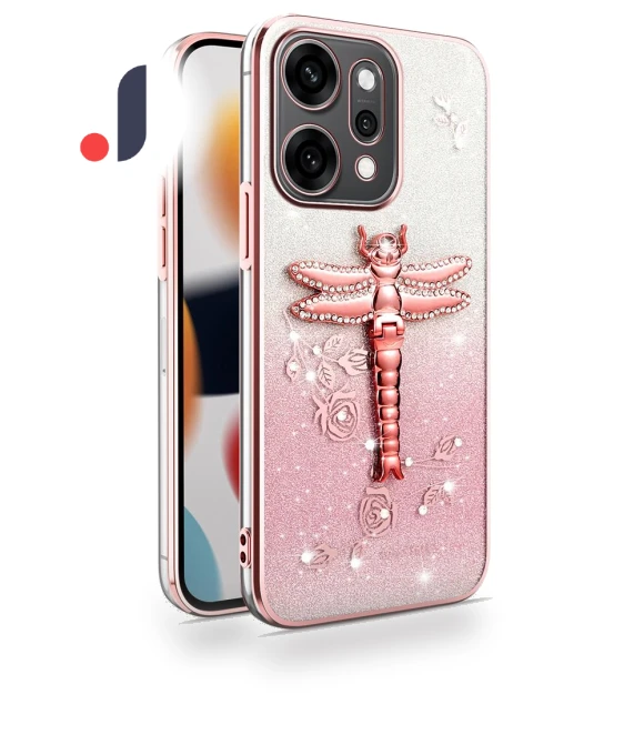 Dragonfly Kickstand TPU Flowers Glitter Phone Cover — Phone Accessories, KADEM
