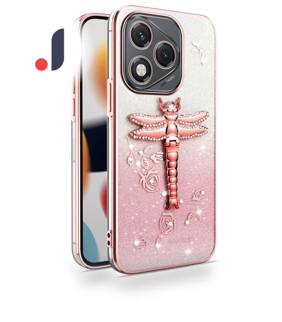 For Honor 400 Lite 5G Case Dragonfly Kickstand TPU Flowers Glitter Phone Cover — Phone Accessories, KADEM