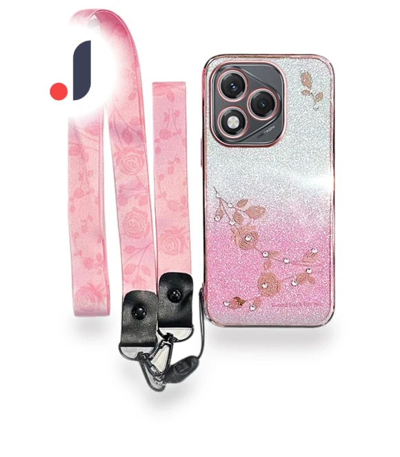 For Honor 400 Lite 5G Case Flower Pattern TPU Gradient Phone Cover with Lanyards Rose Gold — Phone Accessories, KADEM